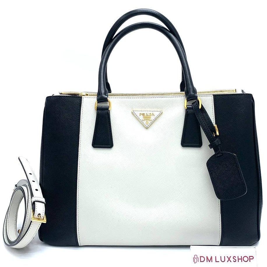 Prada Bicolour Saffiano Double Zip Tote Bag