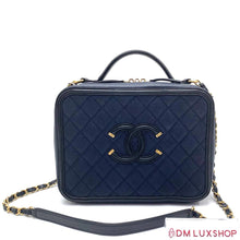 Load image into Gallery viewer, Chanel Navy Blue Caviar Filigree Vanity Case Large GHW, Serial 24
