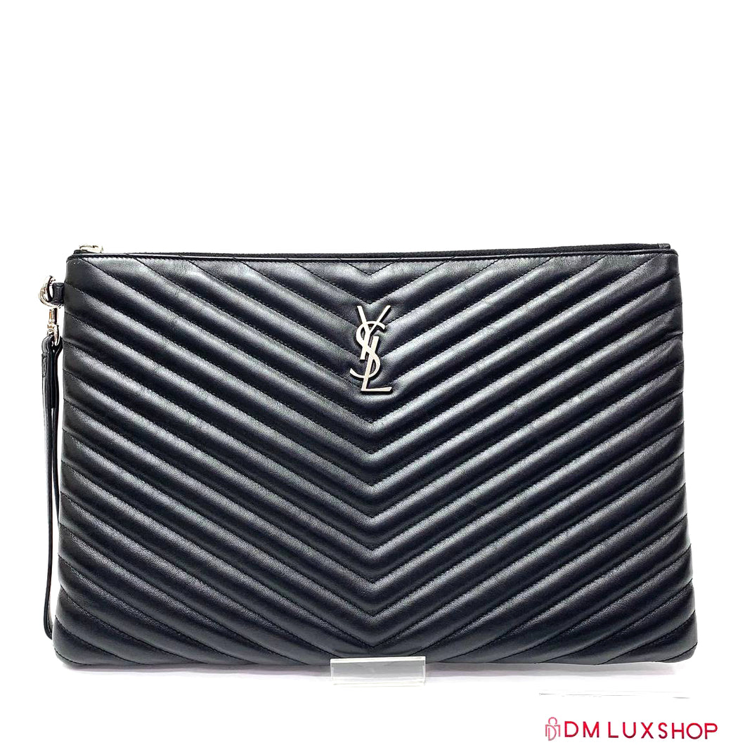 YSL Chevron Clutch Black