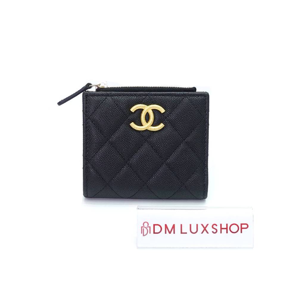 Chanel 23B Black Caviar Bifold Compact Wallet (Microchip)