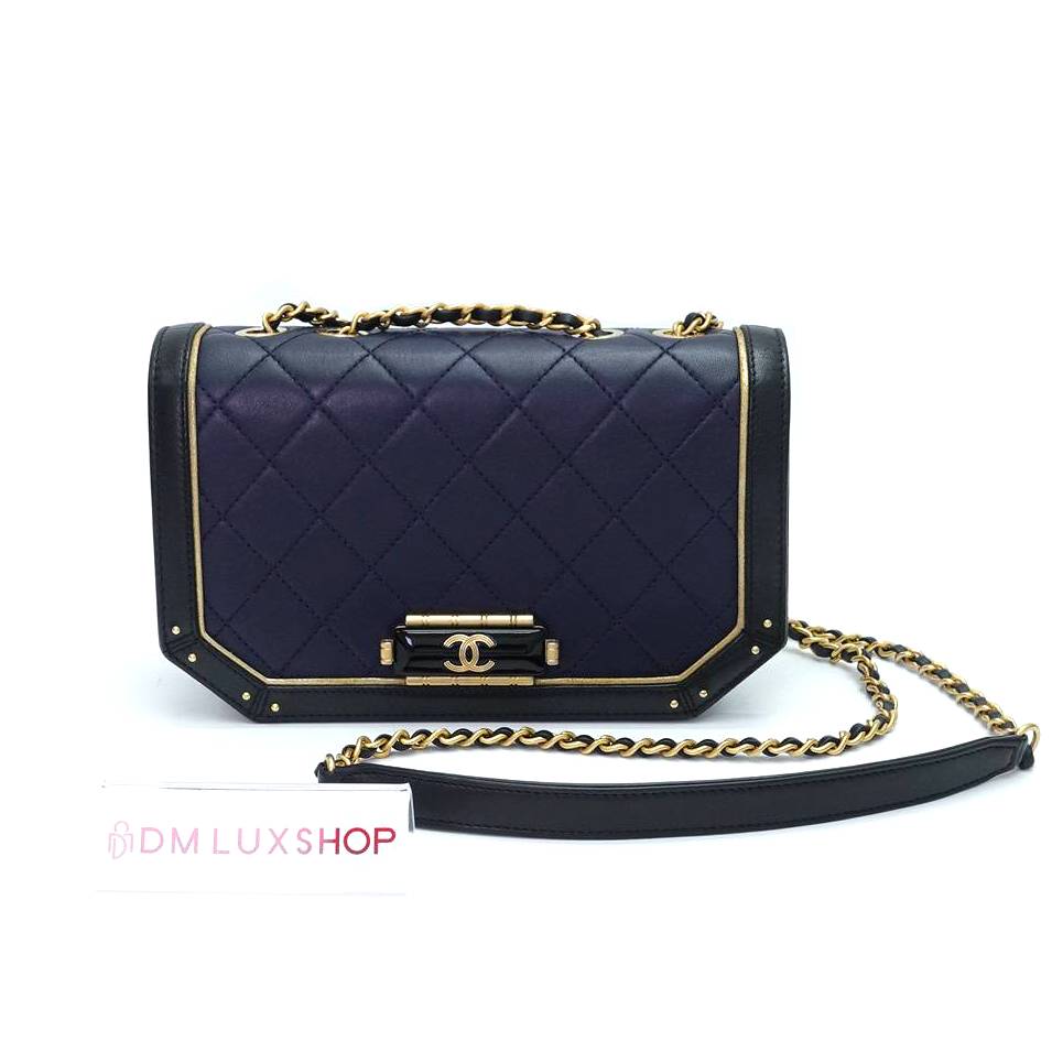 Chanel Navy Flap Bag Black Trim GHW (Serial 24)