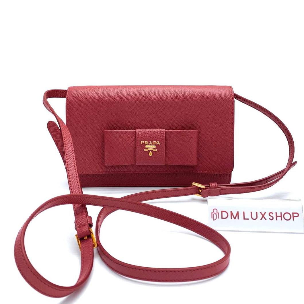 Prada Red Saffiano Ribbon WOC GHW