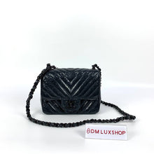 Load image into Gallery viewer, Chanel Mini Square So Black Chevron Patent Leather Serial 25
