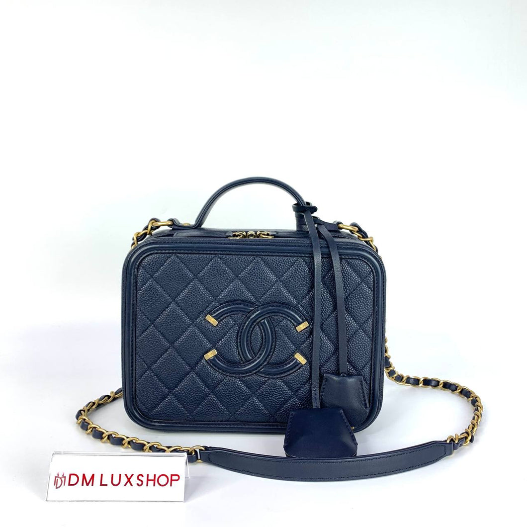 Chanel Navy Blue Filigree Vanity Serial 26