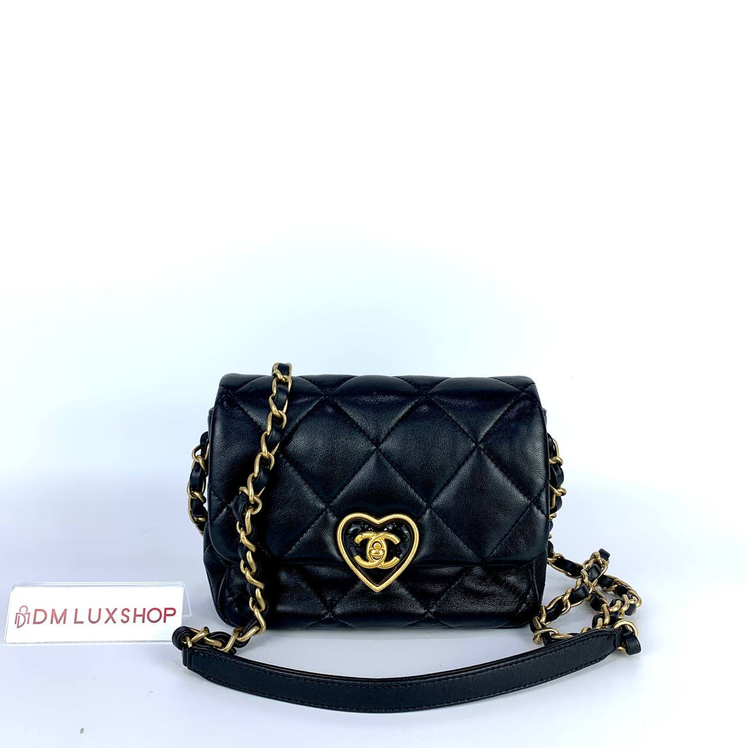 Chanel 23S Heart Flap Bag Black Lambskin (microchip)