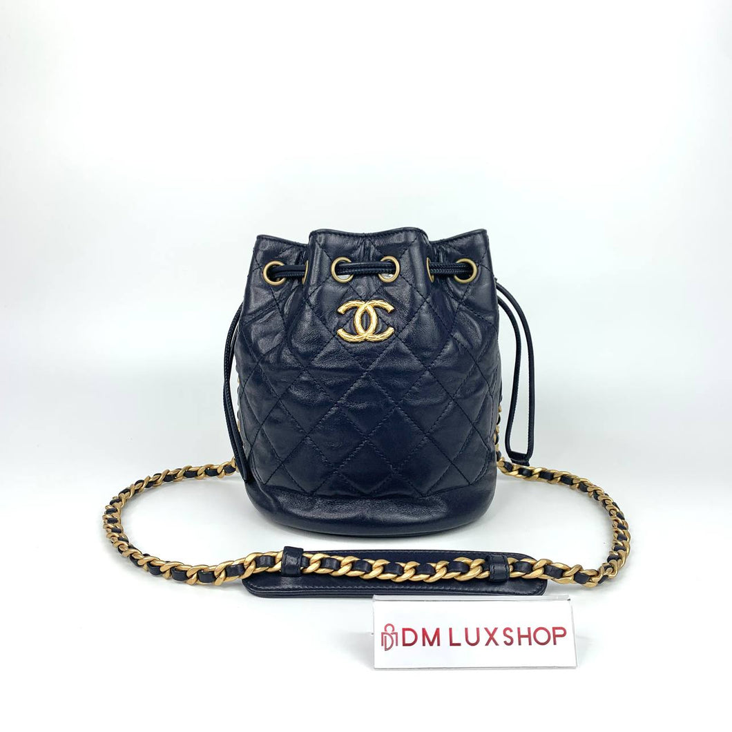 Chanel 21B Navy Bucket Bag GHW (Microchip)