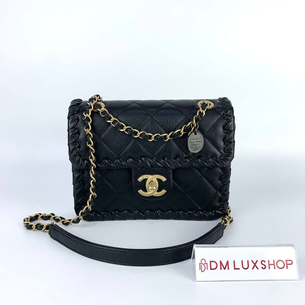 Chanel 22C Braided Edge Mini Flap Bag Black Lambskin GHW (Microchip)