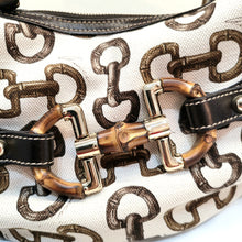 Load image into Gallery viewer, Preloved Gucci Bamboo Horsebit Amalfi Hobo Medium Bag White Canvas Brown Leather
