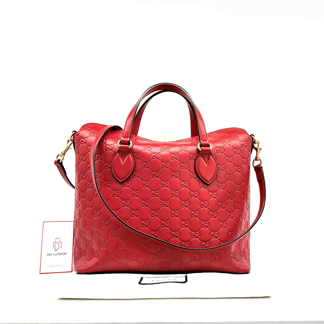 Preloved Gucci Guccissima Linea A Foldover Tote Bag Red Calfskin
