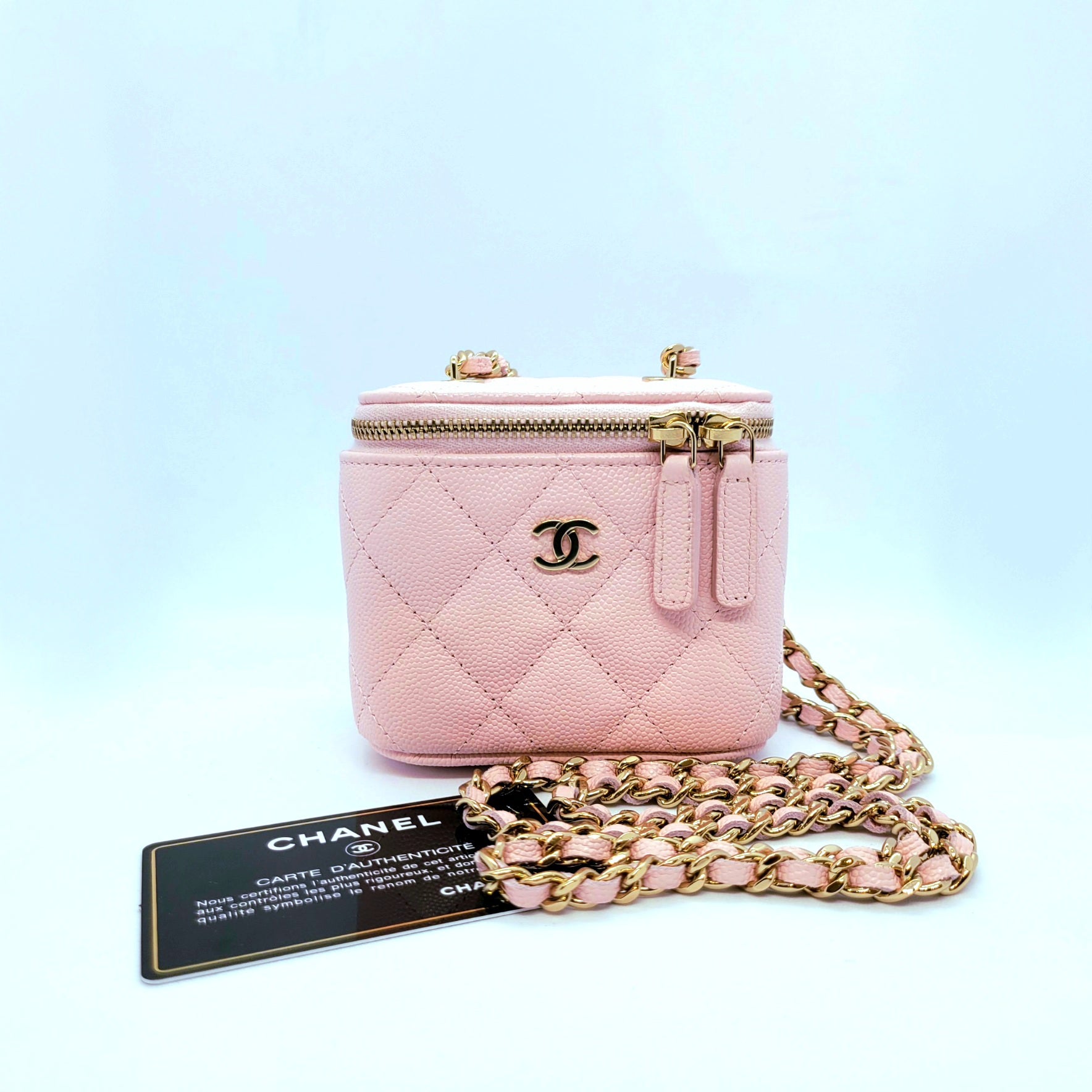 Brand New Chanel Small Vanity Case with Chain Pink Caviar Leather
